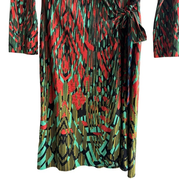 BCBG Adele Wrap Dress Size Small - Multicolor Abstract Print, Long Sleeve, NWT - Picture 4 of 15